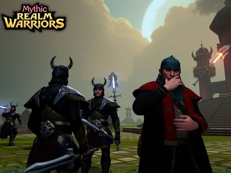 Mythic Realm Warriors battle screenshot showing team of warriors